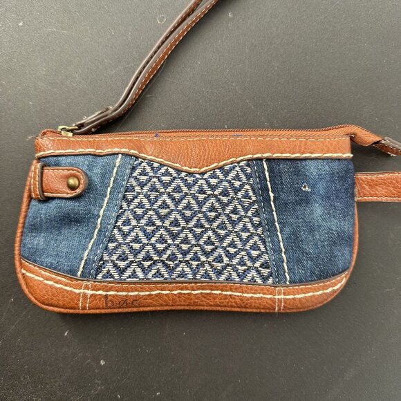 Born Boc Denim Wristlet‎ Wallet Brown Vegan Leather - Picture 1 of 8